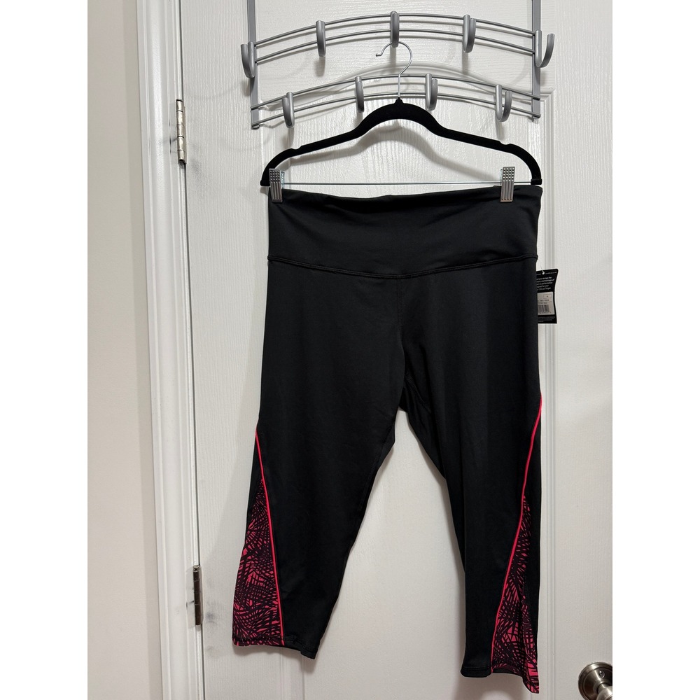 NWT C9 Champion Capri Pants Women's‎ XL Black Pink Trim Athletic Leggings Mesh